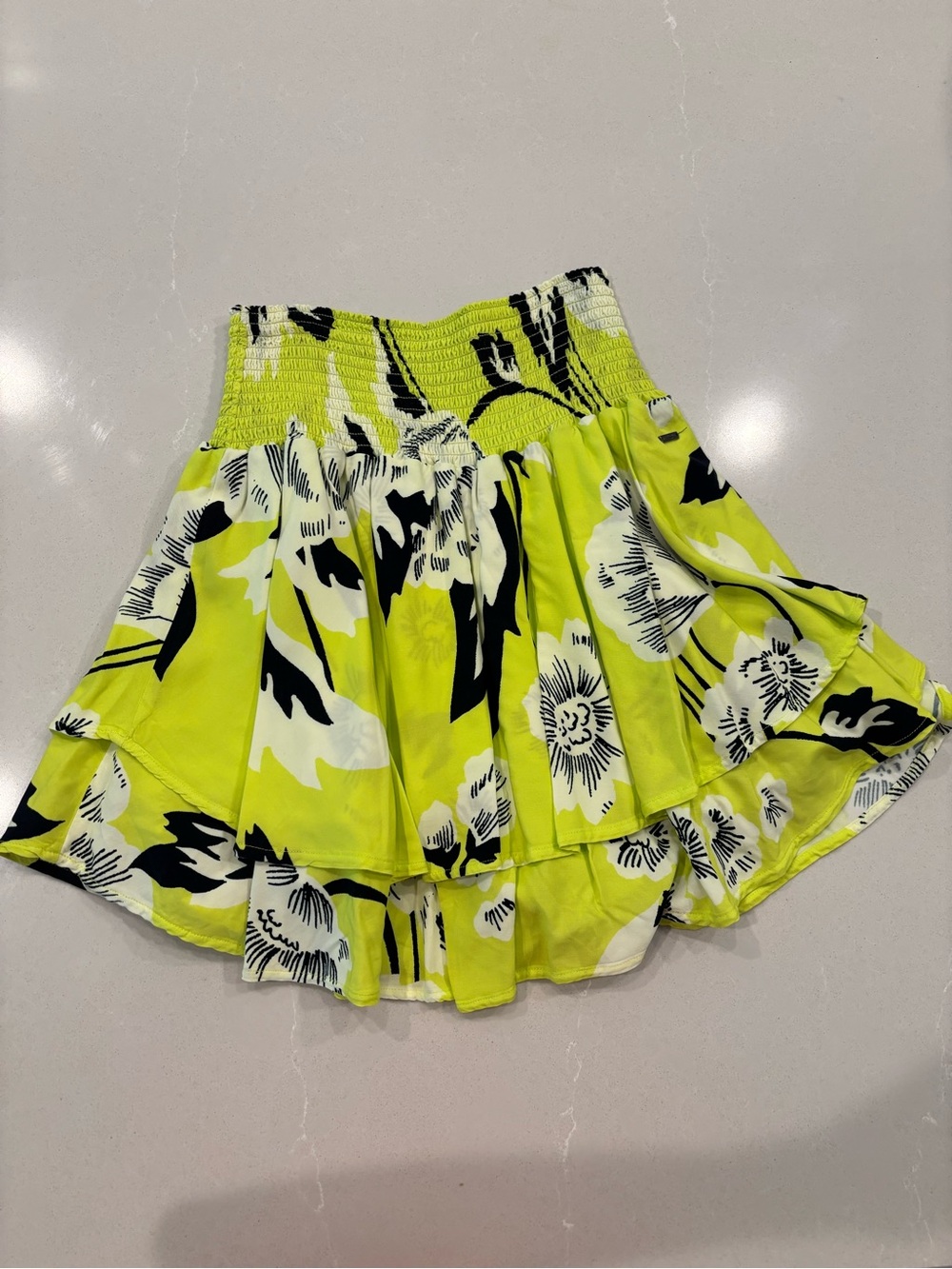Maaji Neon Yellow Floral Tiered Skater Skirt